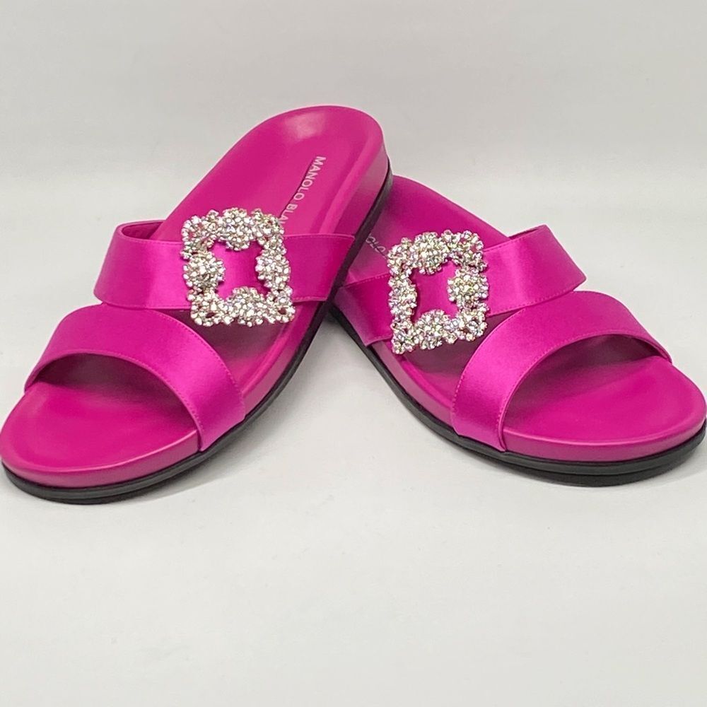 Manolo Blahnik Crystal Buckle Slide Sandals size 38